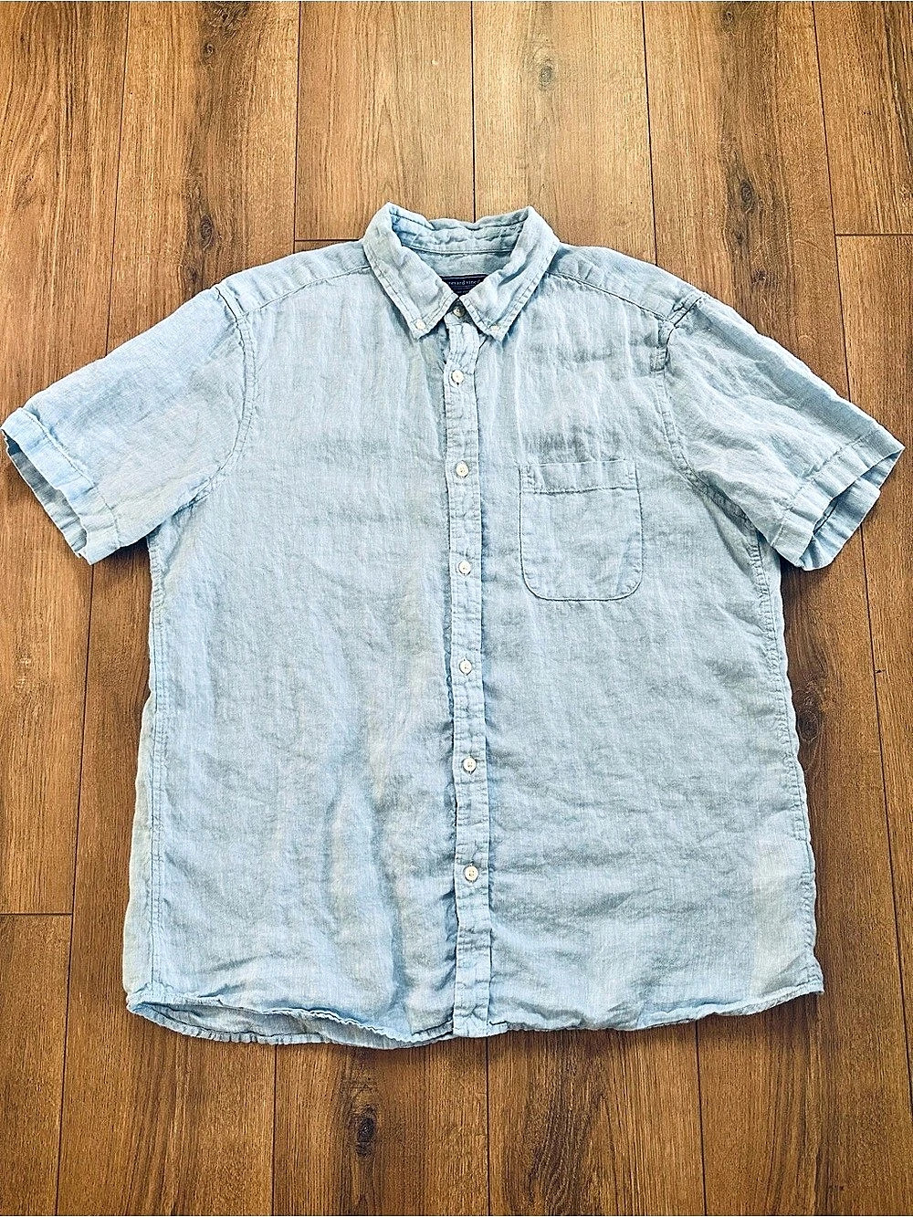 vineyard vines Surfside Solid Short Sleeve Linen Button-Down Shirt Men's Blue La